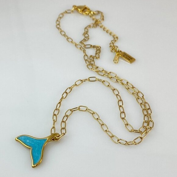 Gold Plated Enamel Whale Tail Pendant Necklace Paperclip Chain Stainless Steel - Picture 5 of 8